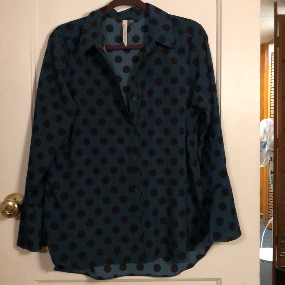 Polka dot (emerald and black) blouse from MACY’s